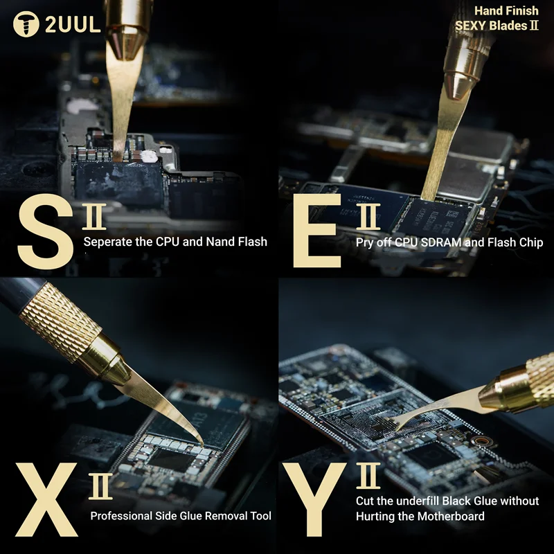 

2UUL DA61 4-in-1 Hand Scraper Tool Set for PCB Underfill Clean & Chip Glue Removal, Motherboard CPU IC Scraping Prying Knives