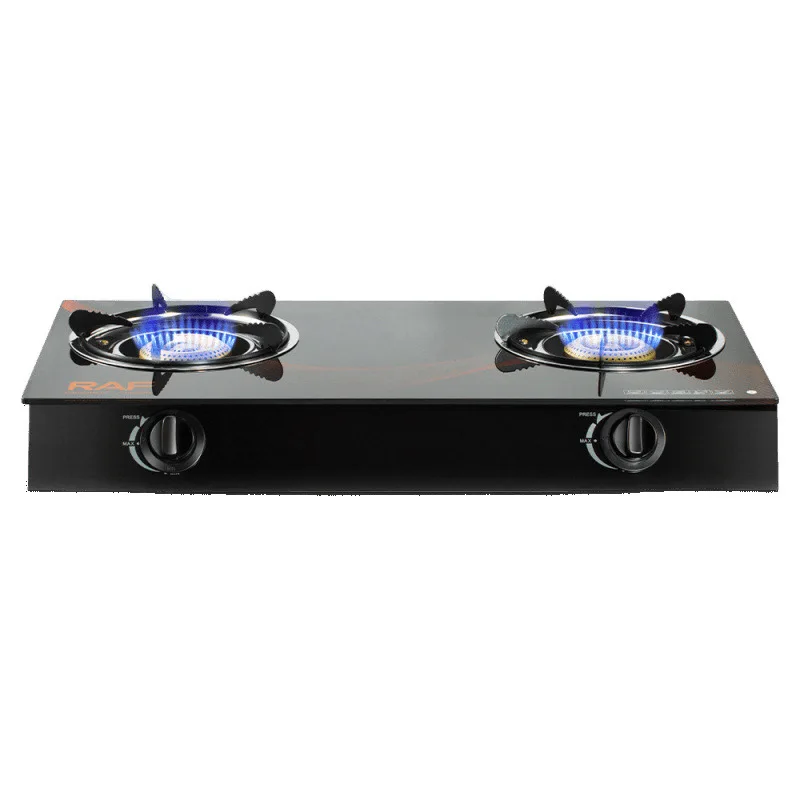 Tabletop gas stove with dual burners and anti-flare protection