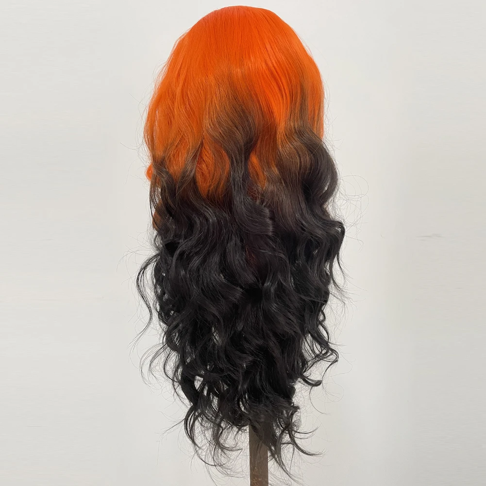 Webster Long Body Wave 13X4 Synthetic Lace Front Wig Black Orange Ombre Wavy Lace Front Wigs For Black Women Natural Looking