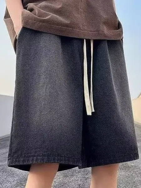

Waed Denim ort orts for Men Summer Thin Loose Large Size Elastic Waist Trendy Brand American Wide Leg Five-Point Pants