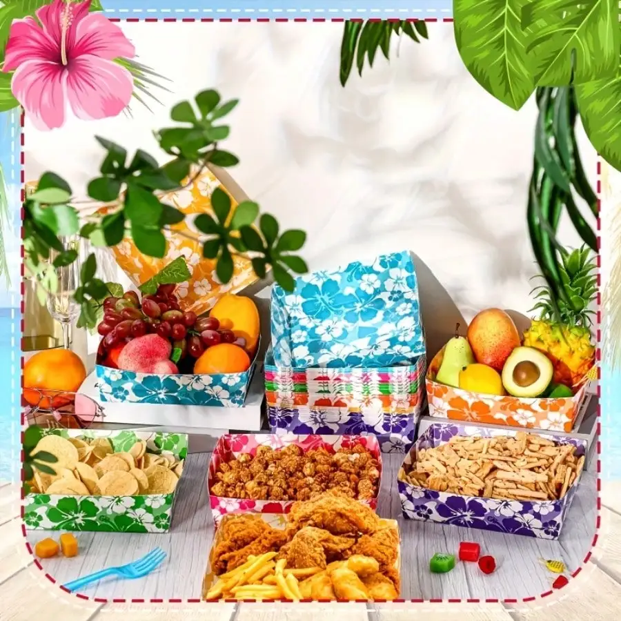 24-Piece Hawaiian Luau Party Supplies - 5-Pound Tropical-Themed Disposable Plates And Decorations, Suitable For Beach-Themed Parties, Summer Luau Parties, Christmas And Various Events - Laminated Paper Plates Paired With Hawaiian-Style Tableware, Spe