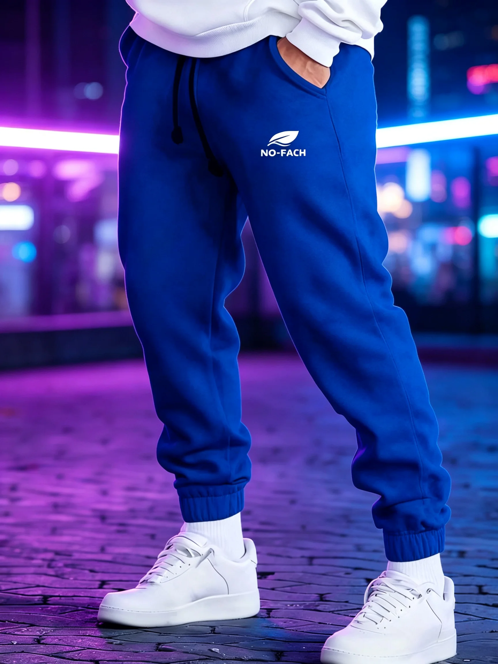 Men Black NO FACH Logo Joggers Streetwear Tapered Cuffed Sweatpants Regular Fit Winter Autumn Outdoor Training Hand Washable