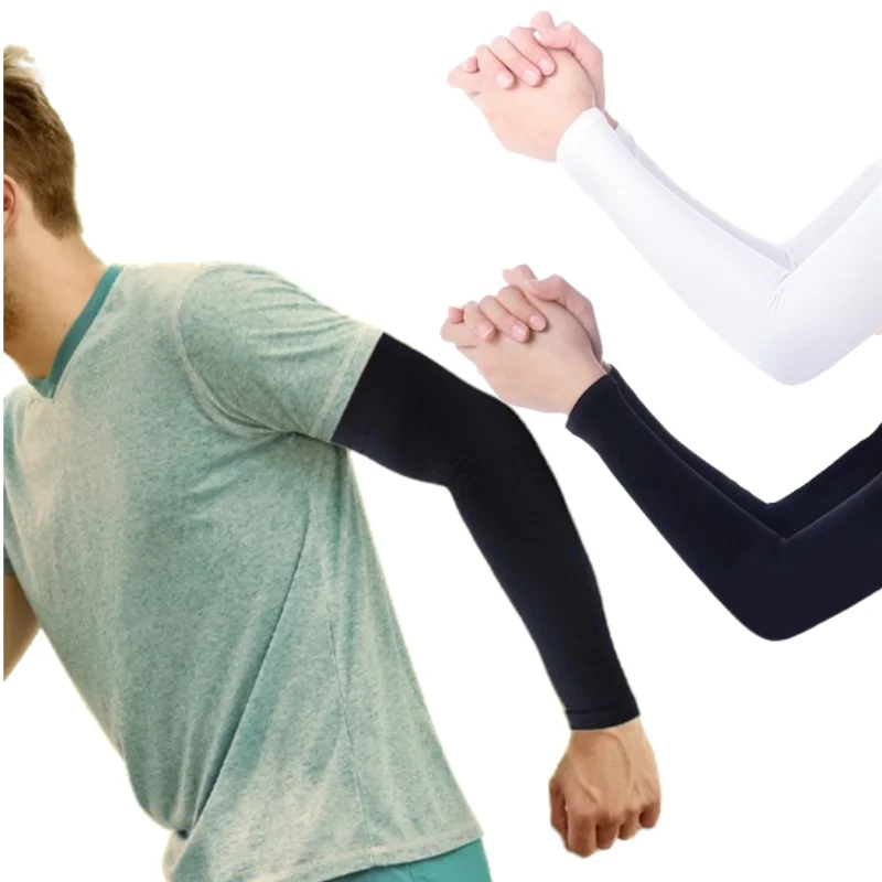 

1 пара высокоэластичных спортивных нарукавников для велоспорта, защиты от солнца и УФ-излучения, для рыбалки, бега, фитнеса, черные/белые