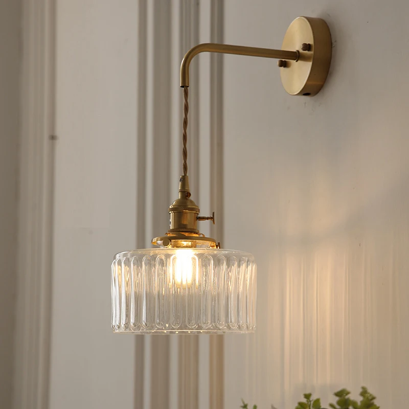 Vintage Elegance Adjustable Glass Pendant with Adjustable Wire Minimalist Led Wall Lamps with Brass Socket for Home Decor