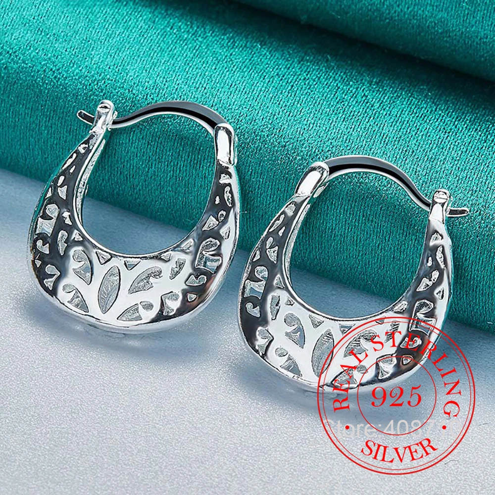 Pendientes de plata de ley 925 para mujer, aretes de aro con flor hueca, regalo de fiesta, joyería de boda