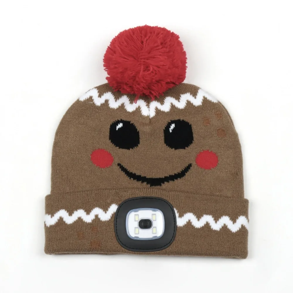 

USB Rechargeable LED Light-up Knitted Hat Detachable Winter Warm LED Beanie with Light Luminescent Design Cartoon Headlamp Cap