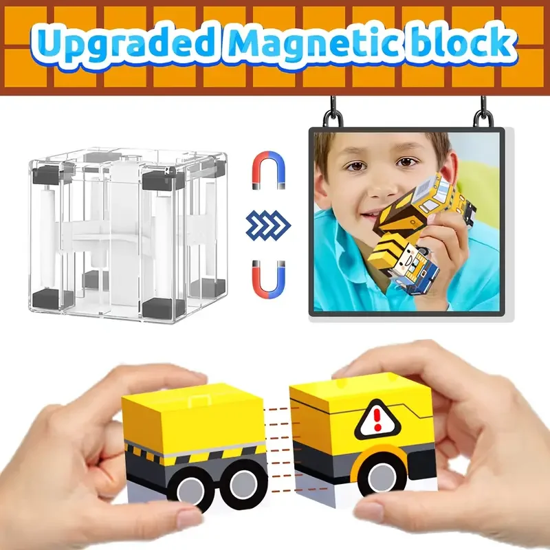 كتل مغناطيسية 100 قطعة مكعبات بناء مغناطيسية كتل مغناطيسية الطريق مع مسار مركبات البناء ألعاب البناء الجذعية