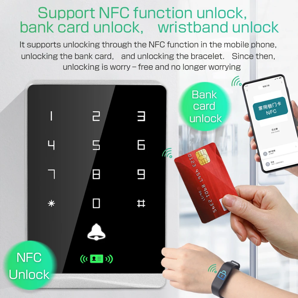 T2DC RFID التحكم في الوصول لوحة المفاتيح قارئ RFID 125Khz + 13.56Mhz Mi-fare جميع دعم شاشة تعمل باللمس الخلفية IP67 مقاوم للماء 1600 مستخدم #3