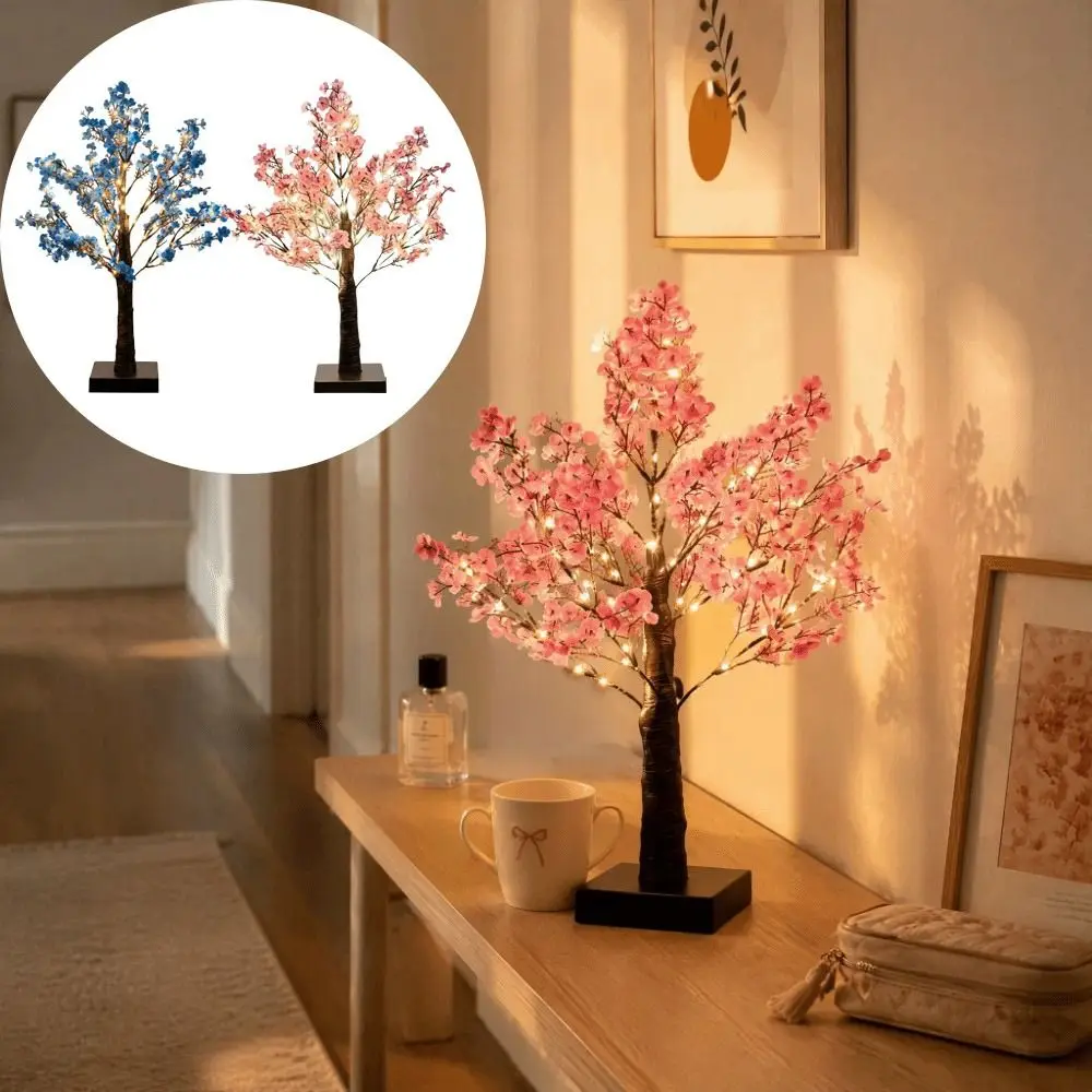 Pink Tree Light Simulation Flower Artificial Night Light Tabletop Decorative Romantic Ambience Tabletop Ornament Study Room