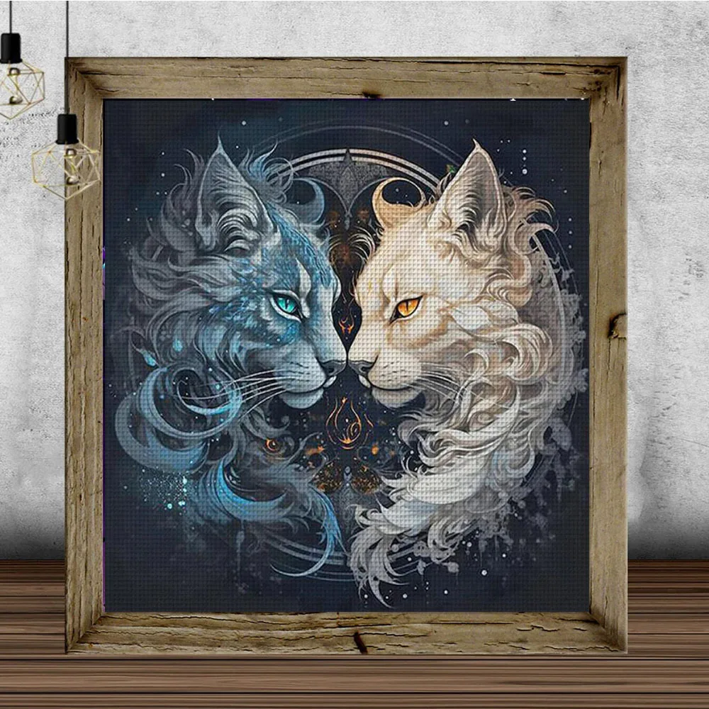 Mosaic Embroidery Kit 5D DIY Diamond Painting Yin-Yang Cat Cross Stitch Full Square Round Diamond Animals Art Home Decor