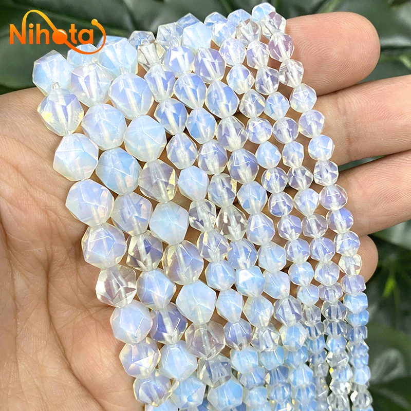 Faceted White Opalite Quartz Spacer Loose Beads DIY Natural Stone for Jewelry Making Bracelet Earrings Rings 14