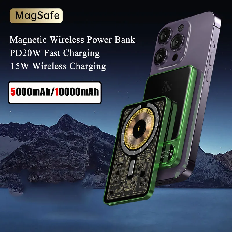 

Портативный магнитный беспроводной внешний аккумулятор емкостью 10000 мАч PD 20 Вт, внешнее зарядное устройство с быстрой зарядкой для iPhone 16 15 Samsung Powerbank