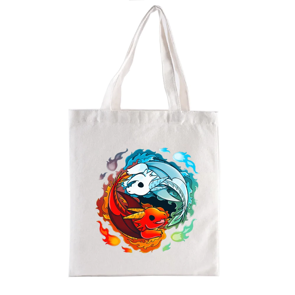 Ying Yang Fire Water Drago Graphic Print Shopping Bags Geek Series Canvas Tote Bag Aesthetic Funny Women\'s Handbags for Women