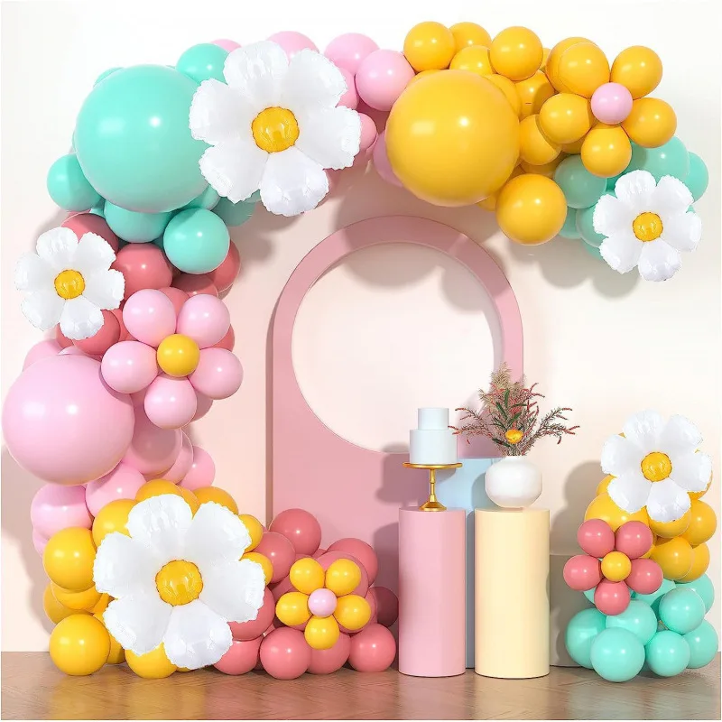 

134pcs White Daisy and Yellow Combination Balloon Set for Children's First Birthday Party Decoration