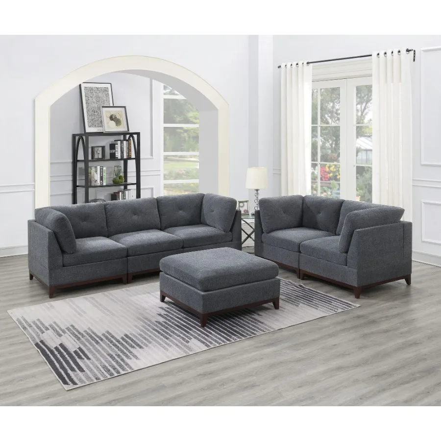 Ash Grey Chenille Fabric Modular Sofa Set 6pc Set Living Room Furniture Couch Sofa Loveseat 4x Corner Wedge 1x Armless Chair an