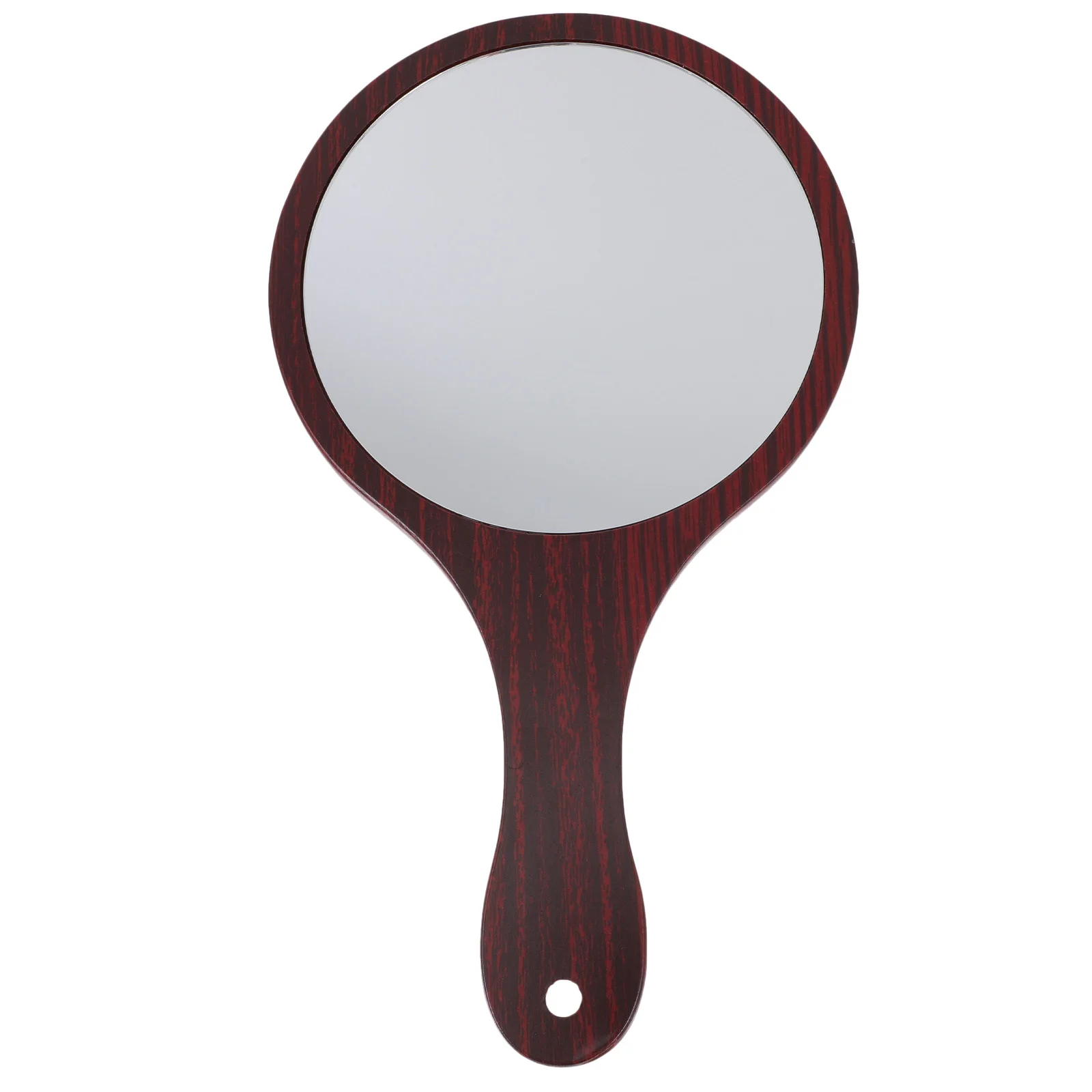 

Wooden Handle Mirror Retro Round Clear High Definition Compact Lightweight Red Wood Color Makeup Tool