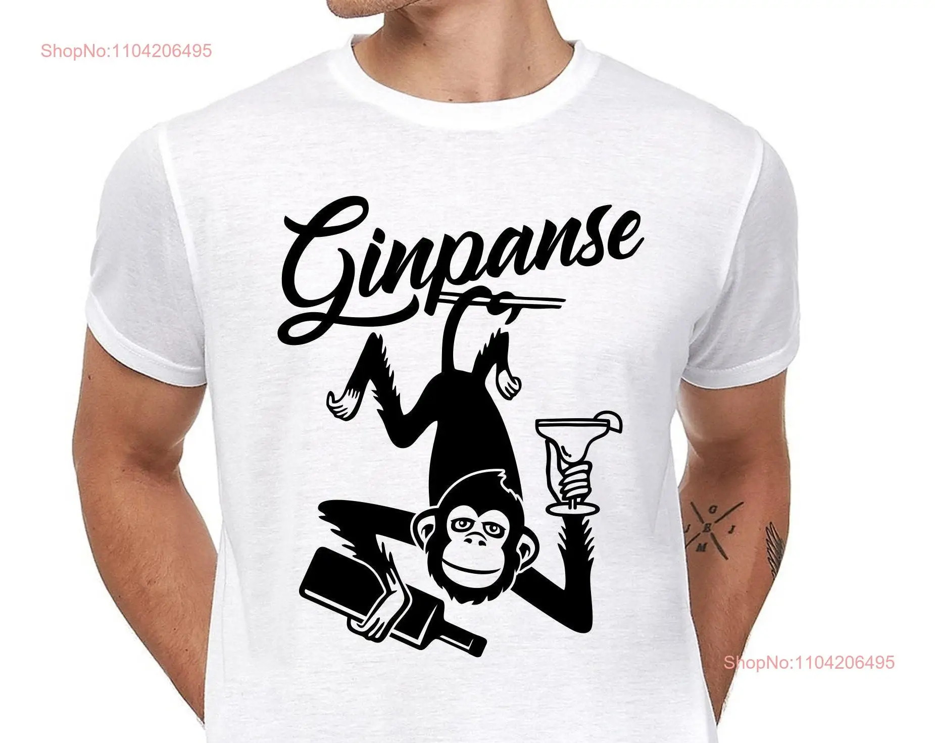 GINPANSE Chimpanzee Chimp Monkey Ape Gin Drink Cocktail Alcohol Party SayingS Fun Comedy Funny T Shirt