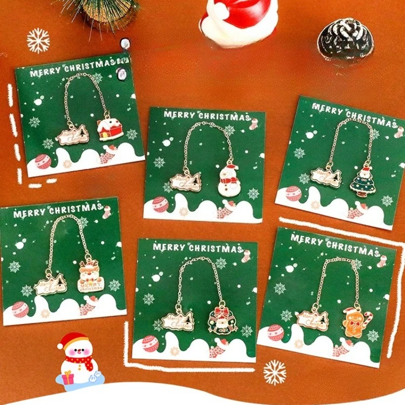 1/6pcs Cute Christmas Metal Bookmarks - Pendant Style Page Clips, High-Level Student Stationery, Xmas Small Gift
