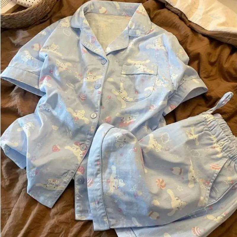 

Korean Fashion Women's Short Sleeved Shorts Pajamas Summer Youth Loose Suit Cartoon Anime Girl Home Clothes Skin Friendly Soft