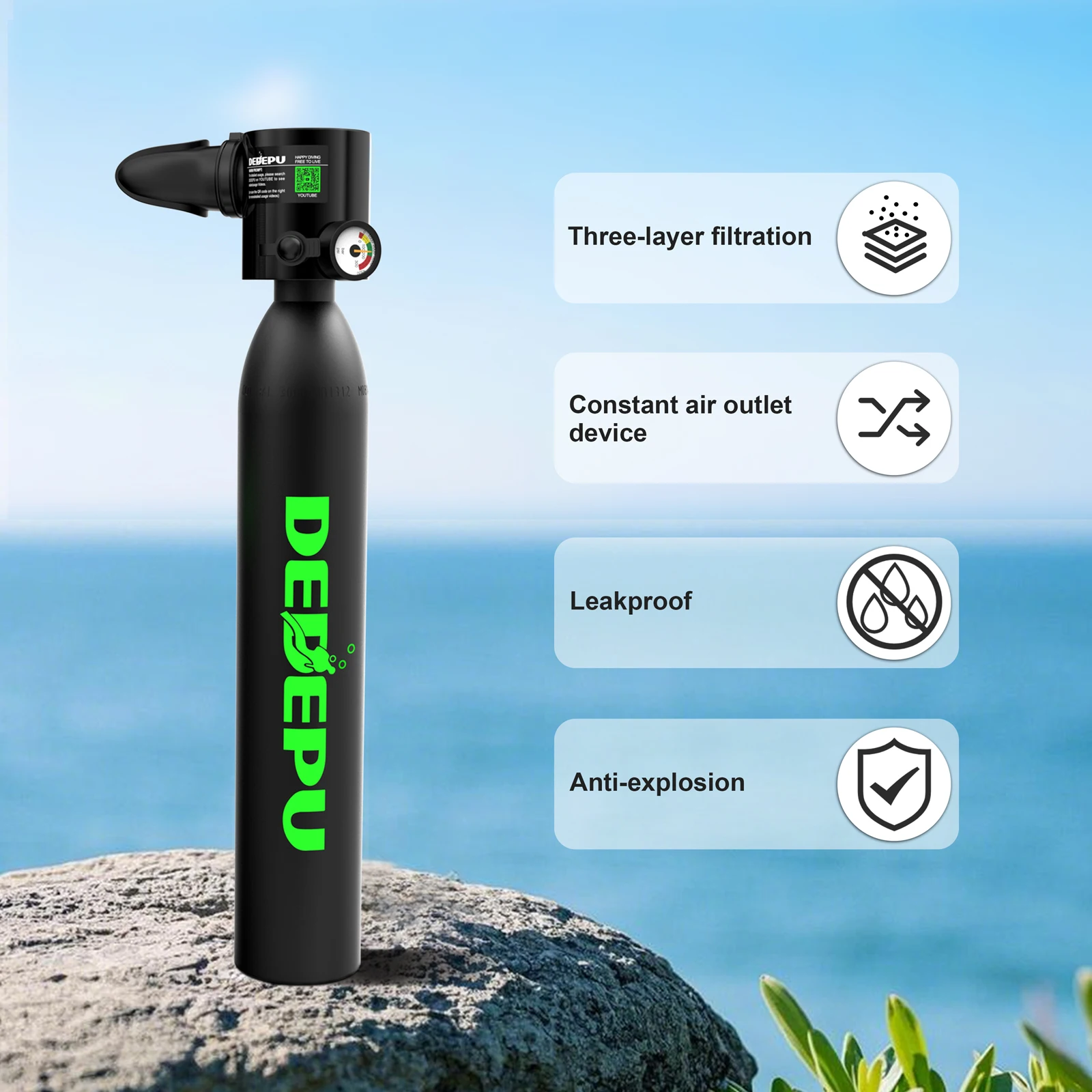 DEDEPU 0.5L High-Pressure Aluminum Diving Tank Set (5-15 Minutes) -  Valve+ Bag+ Mask + Rope+ Manual Pump+ Adapter