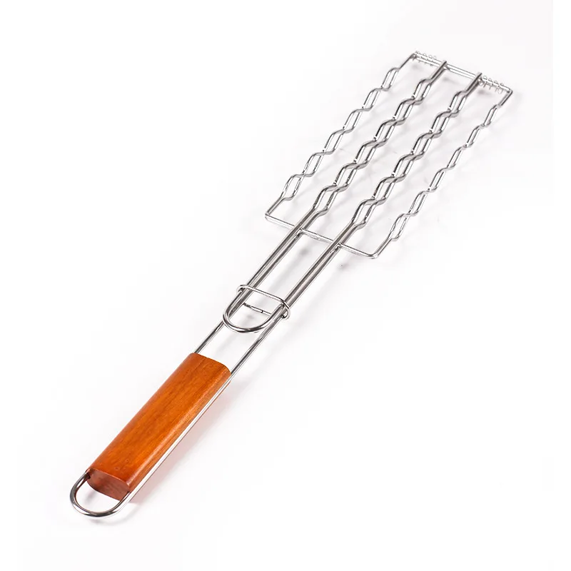 Stainless Steel BBQ Mesh Hot Dog Sausage Grill Clip Removable Folding
