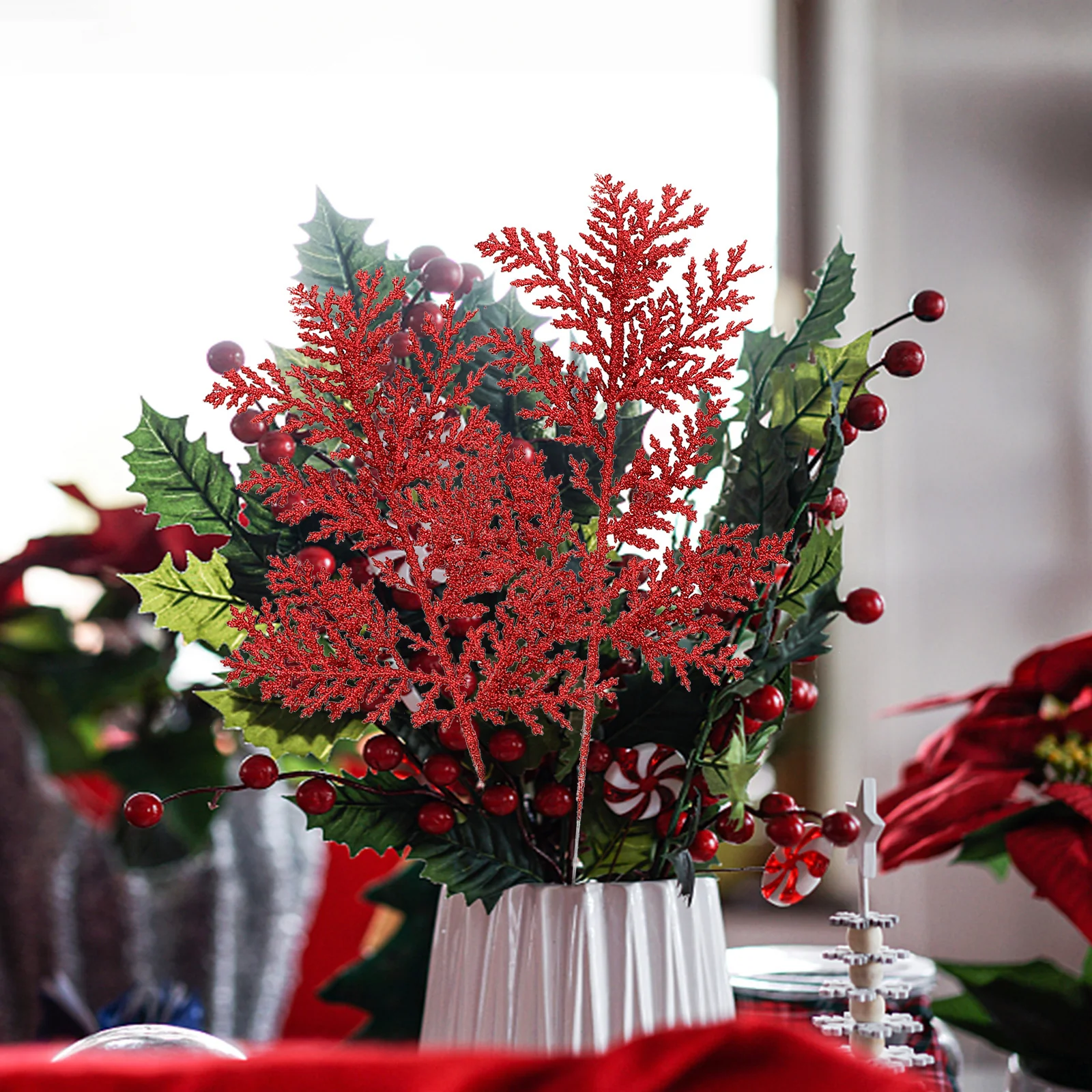 

10Pcs Xmas Simulation Leaves Artificial Shiny Christmas Leaves Decor for Wreath Tree Window Party Supplies Party Adornment