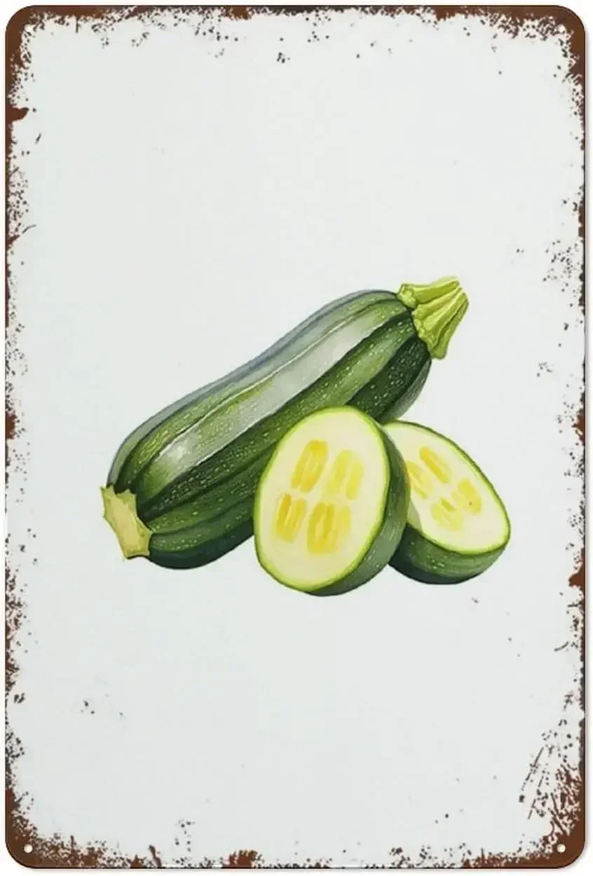Watercolor Cucumber Poster Vegetable Food Farmers Market Farmhouse Warehouse Barn Metal Plaque Novelty Warning sign Retro Metal