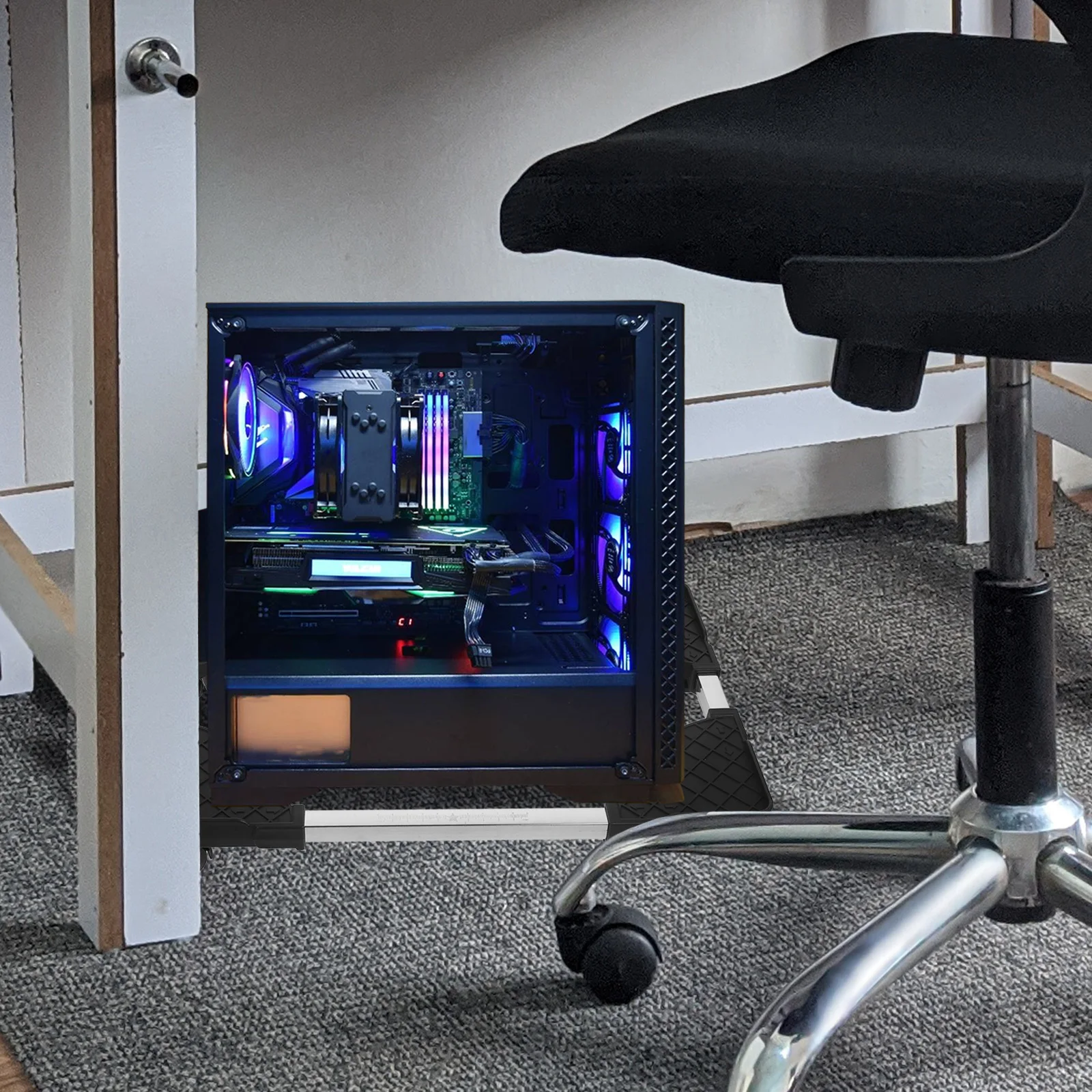 

Movable Computer Tower With Wheels Pc Holder Floor Stand For Home Office Strong Heat Dissipation Long Lasting Cpu Support