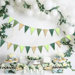 Olive Green Gold Wedding Garden Decorations Triangle Flag Paper Banner Pennant Bunting Garland Streamer for Baby Shower Birthday
