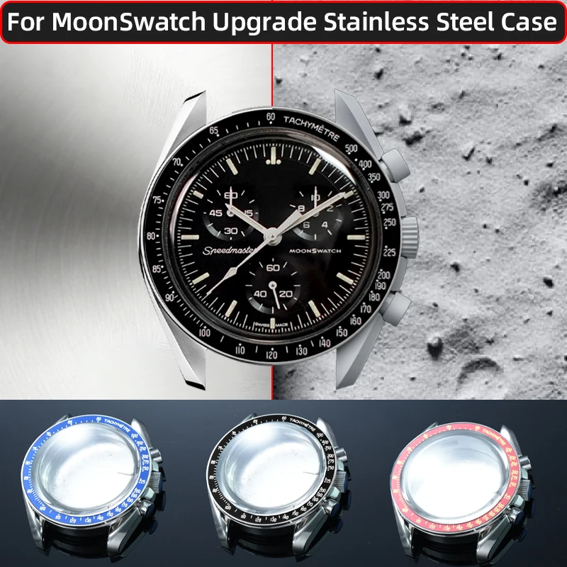 Moonswatch watch upgrade metal case 42mm watch case Full steel bezel Shell with back cover waterproof gasket For swatch&omega