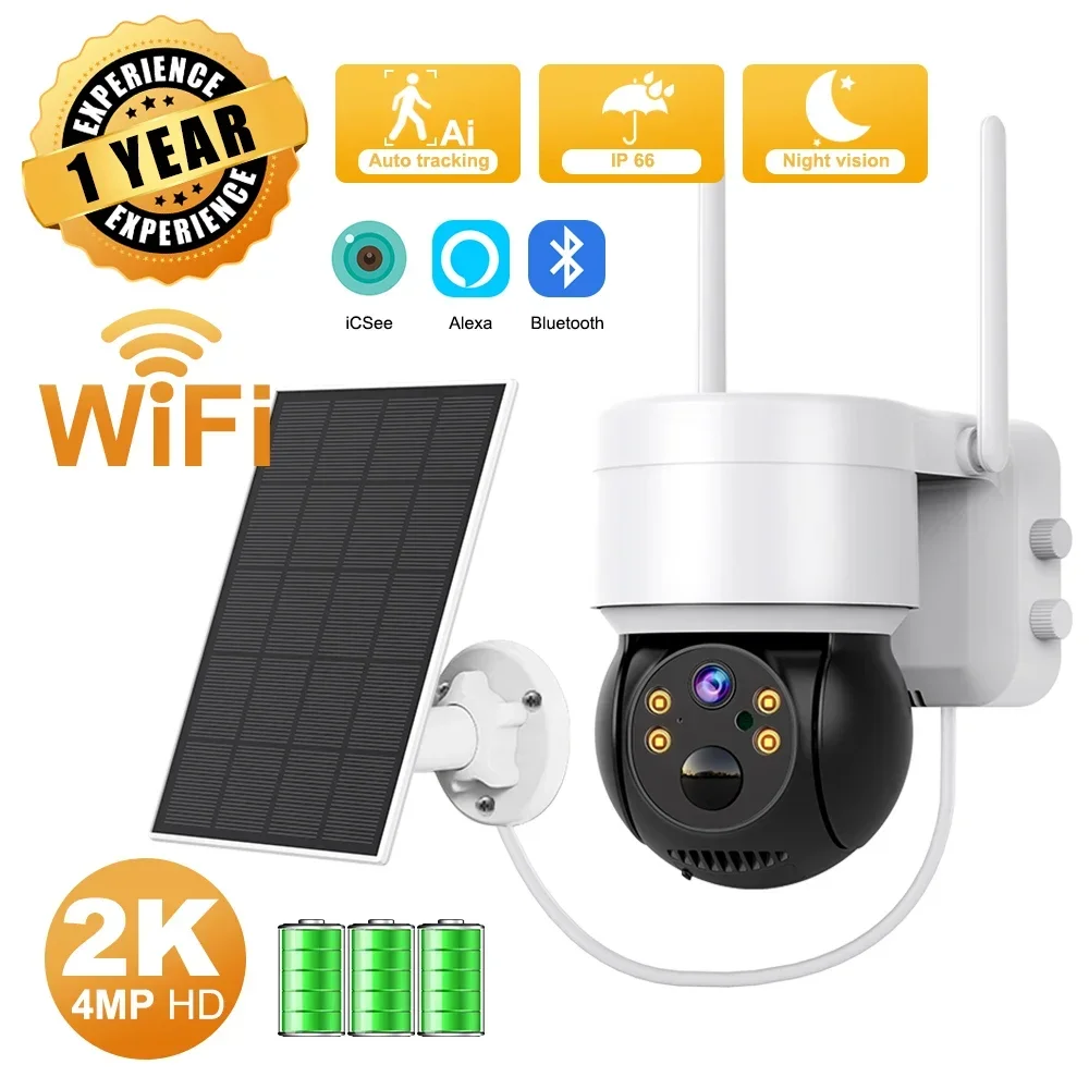 Wireless 4MP HD Solar Camera WIFI CCTV Security Outdoor PTZ Camera Night Vision Waterproof PIR Human Detect with Solar Panel