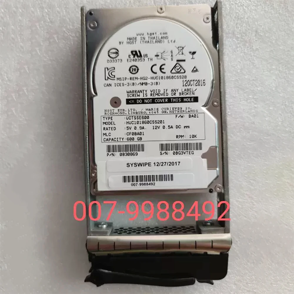 007-9988492 600G 10K 2.5'' SAS HUC101860CSS201 Hard Disk 0B30869 For NetApp