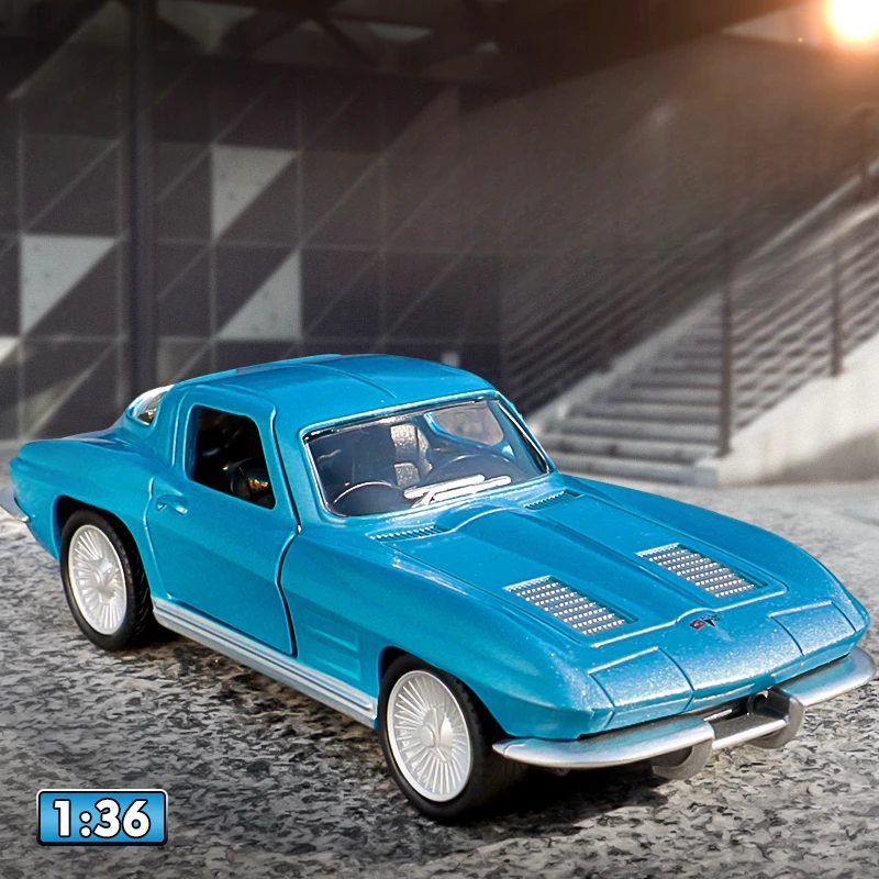 1:36 C2 modelo de liga de carro vintage vintage peixe de vison amarelo clássico decoração de carro americano