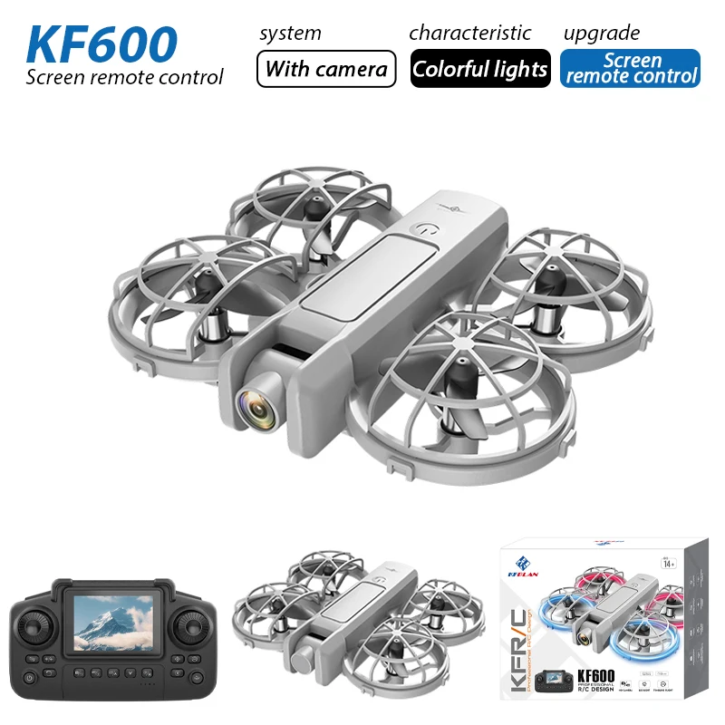 Novo controle de tela kf600 mini quadcopter drone 2.4g controle proporcional completo 36 km/h, quadcopter rc avião brinquedo presentes festa