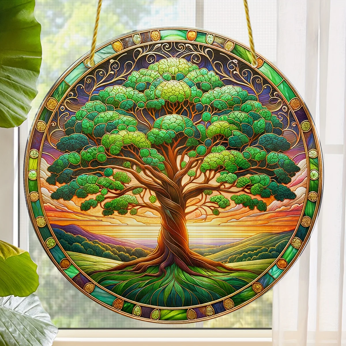 Tree of Life Symbol Suncatcher Acrylic Window Art Catcher for Prom Decor, Decorative Hanging Glass Window for Room, Garden Porch