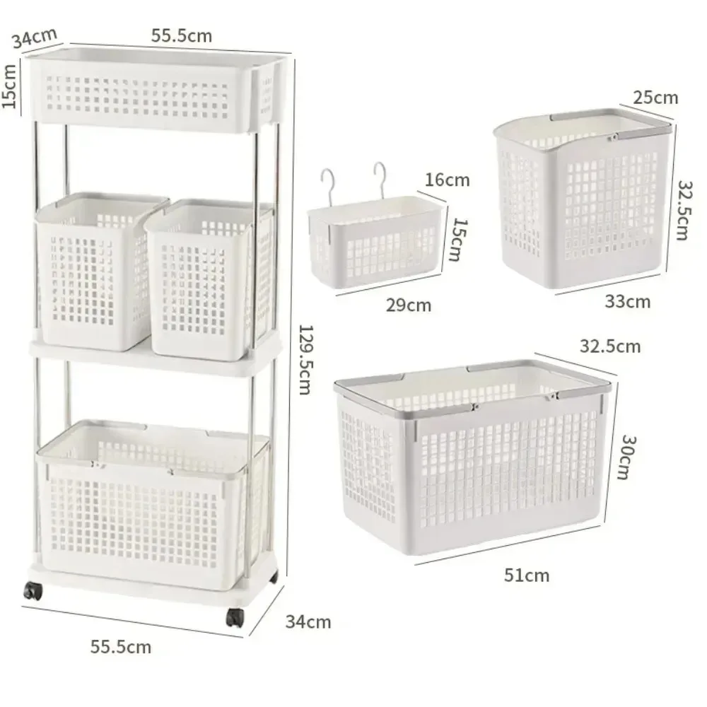 Multilayer Laundry Basket Household Dirty Clothes Storage Trolley Movable Rolling Laundry Cart Portable Bathroom Clothes Shelf image 6