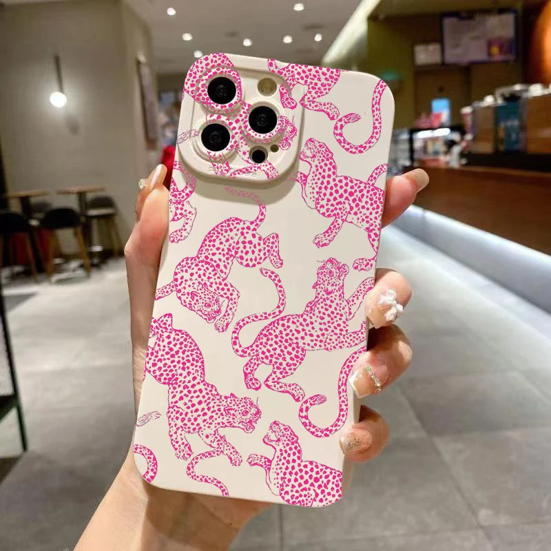 Pink Leopard Print Pattern Phone Case For iPhone 16 15 Pro Max 14 13 12 11 XS XR 7 8 Plus SE 2020 Shockproof Soft Silicone Cover