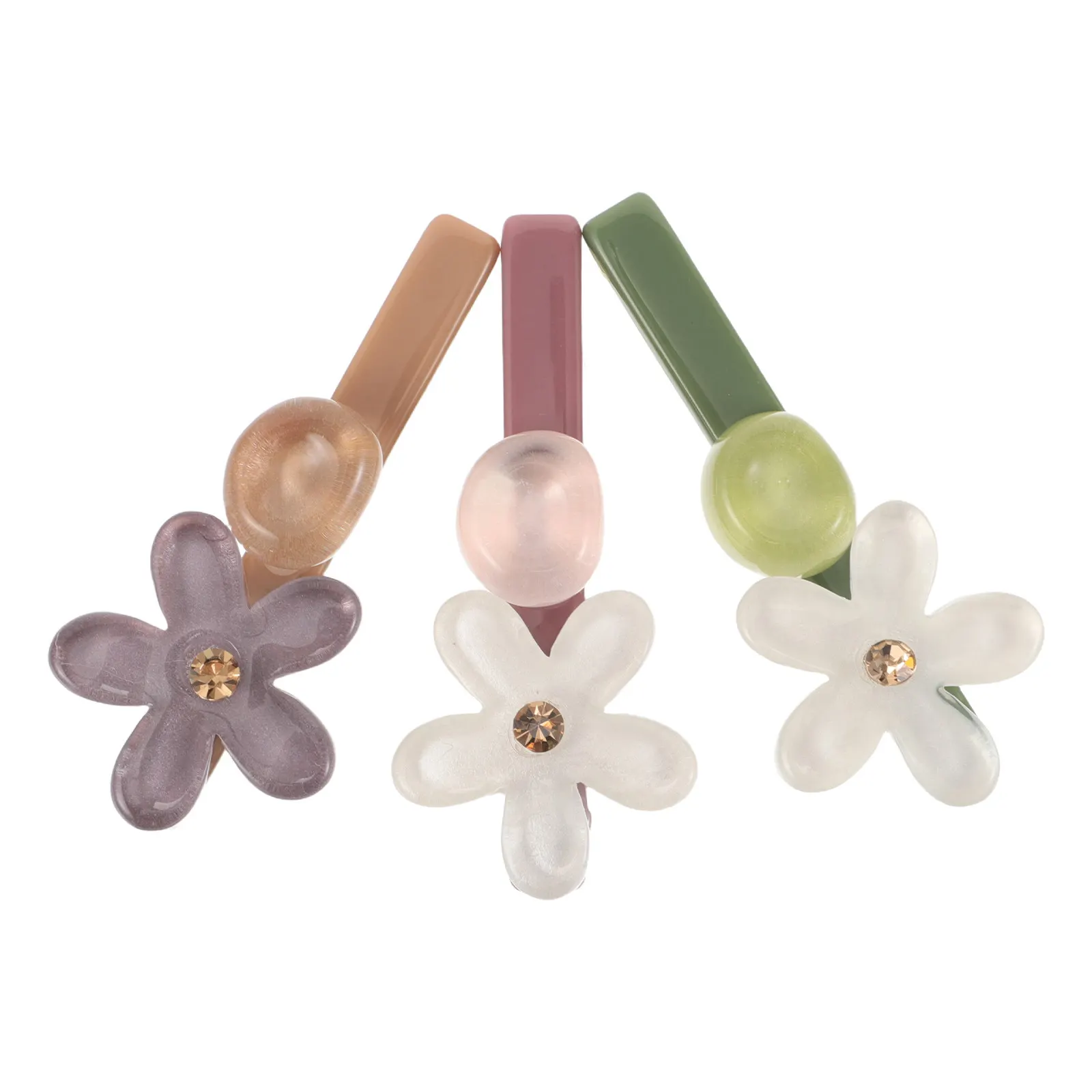 

3Pcs Flower Hair Clips Elegant Translucent Duck Billed Barrettes for Side Bangs Casual Formal Wear Floral Hair Accessories