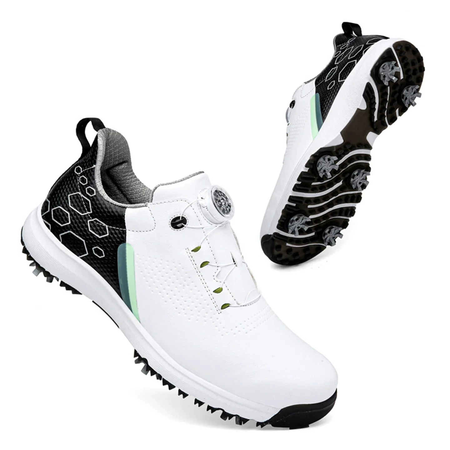 

Men & Women's Golf Shoes - Rotating Buckle Shoelaces, Waterproof Microfiber Leather, Anti-Slip Spiked Sole, Casual Sneakers