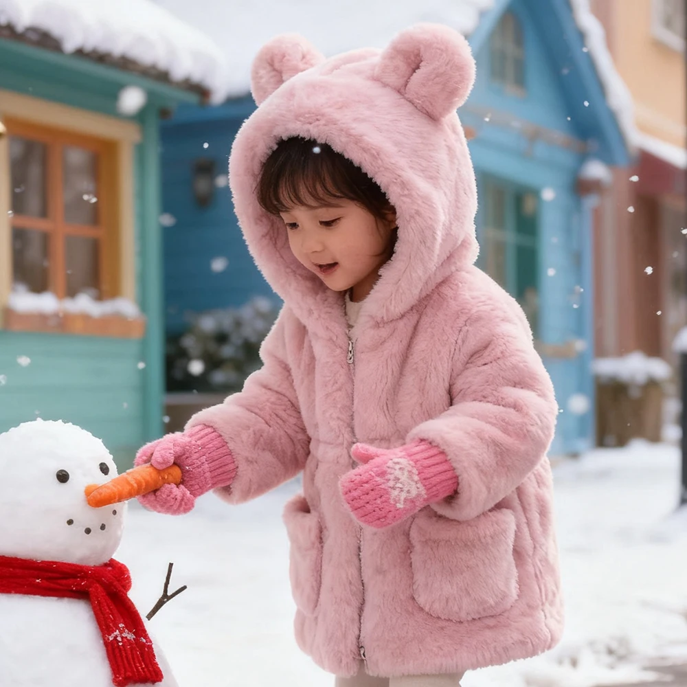 

Girl Clothing Jacket For Girls Autumn And Winter Warm Coats Children's Cute Ear Fleece Hooded Jacket Coat Pink White Outerwear