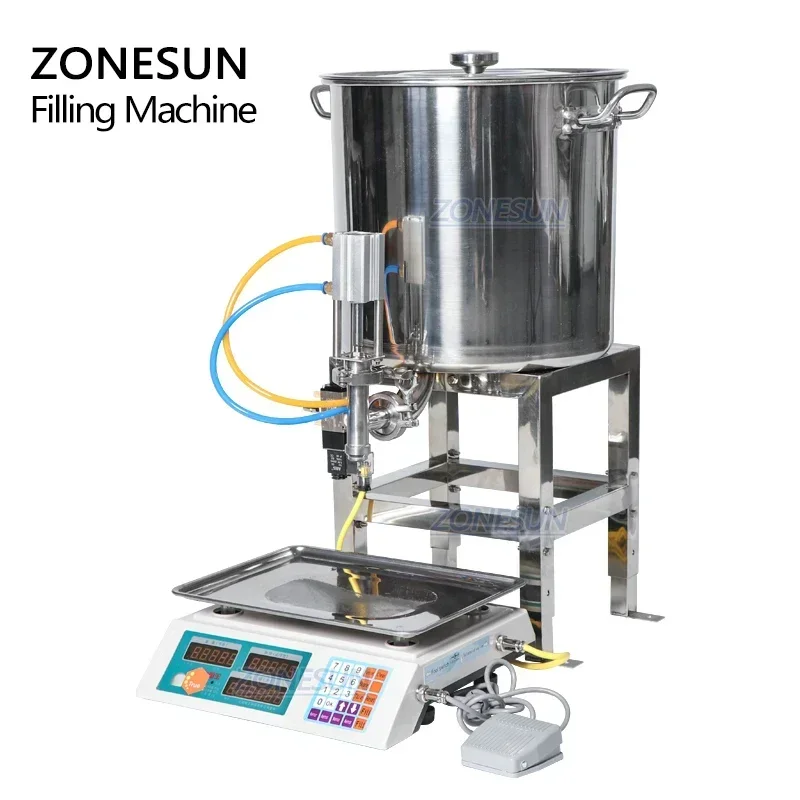 ZONESUN ZS-FMW2500 50-2500 جرام آلة تعبئة وزن العسل معجون لزج الكاتشب سلطة خلع الملابس حشو زجاجة زيت النخيل