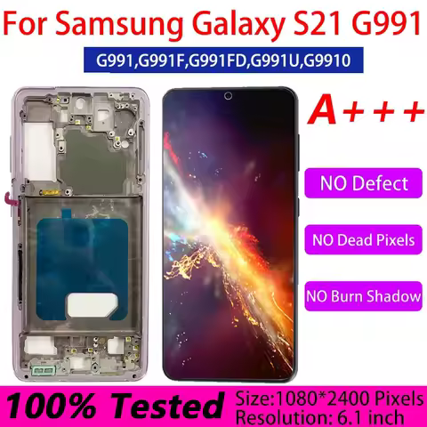 100% Super AMOLED s21 Display Touch Screen For Samsung Galaxy S21 5G G991F G991U G991 Lcd Display Touch Screen Assembly replace