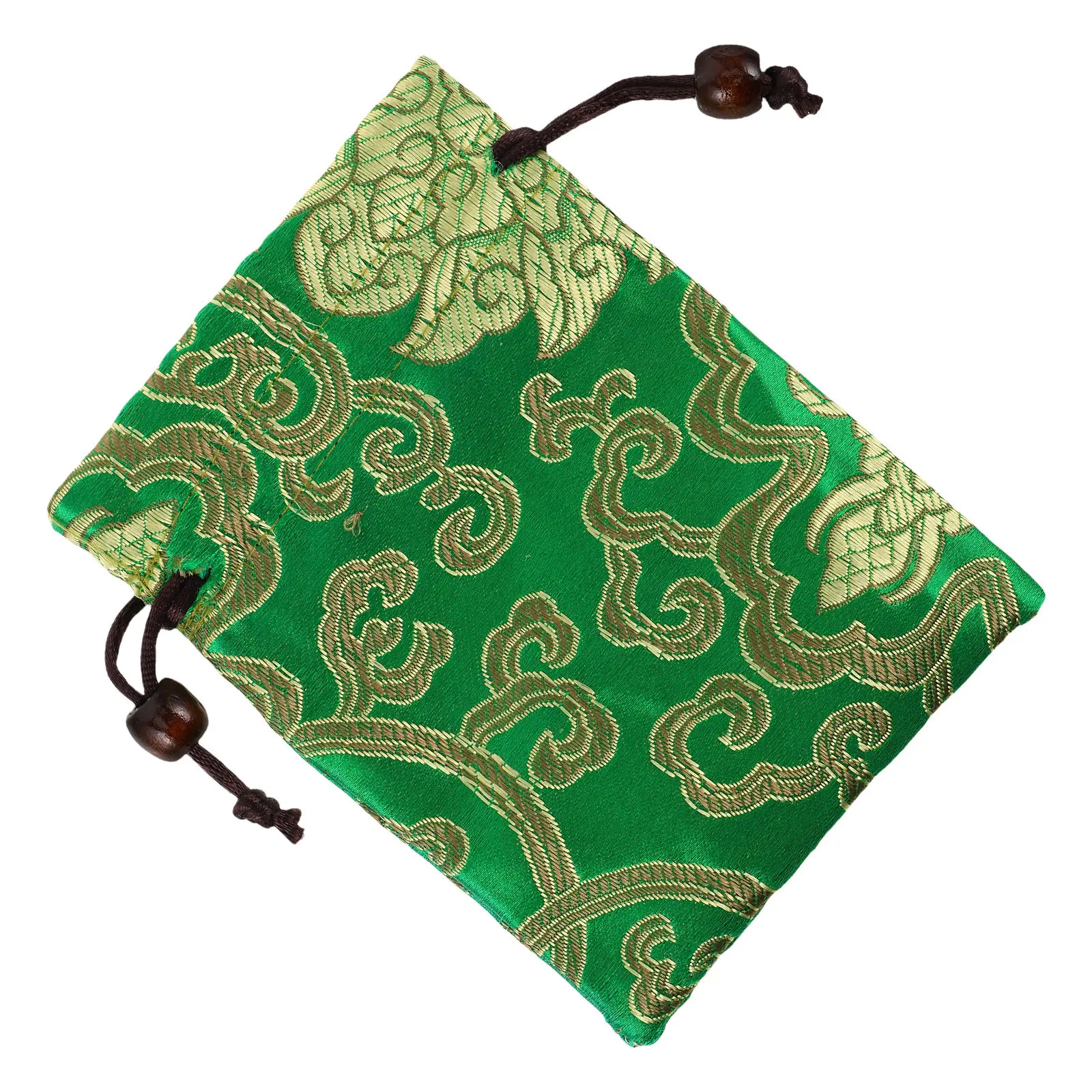 Embroidered Asian Brocade Silk Pouch Drawstring Closure for Singing Bowl Storage Jewelry Buddhist Prayer Beads Meditation Travel