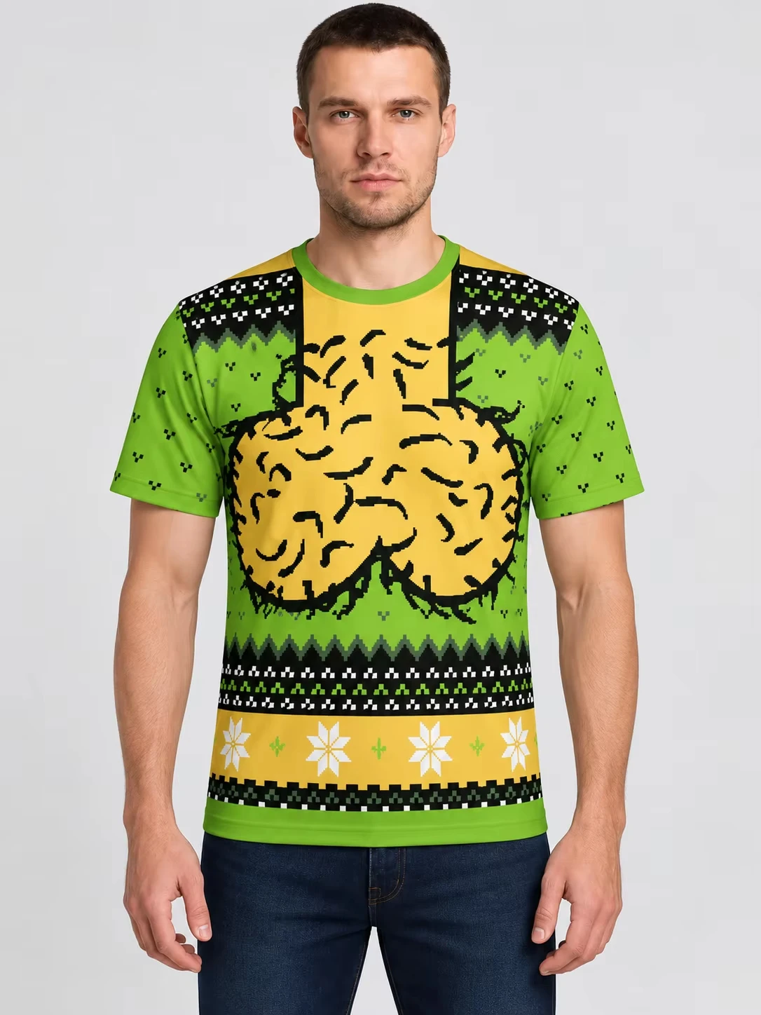 Men's Funny Short Sleeve T-Shirt Christmas Ugly Xmas Snowflake Reindeer Pattern Novelty Humor Party Costume Casual Top