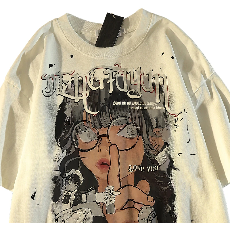 American Street Cartoon Print Character Short Sleeved T-shirt For Women And Men, Summer High Street Fashion Oversize Tshirts