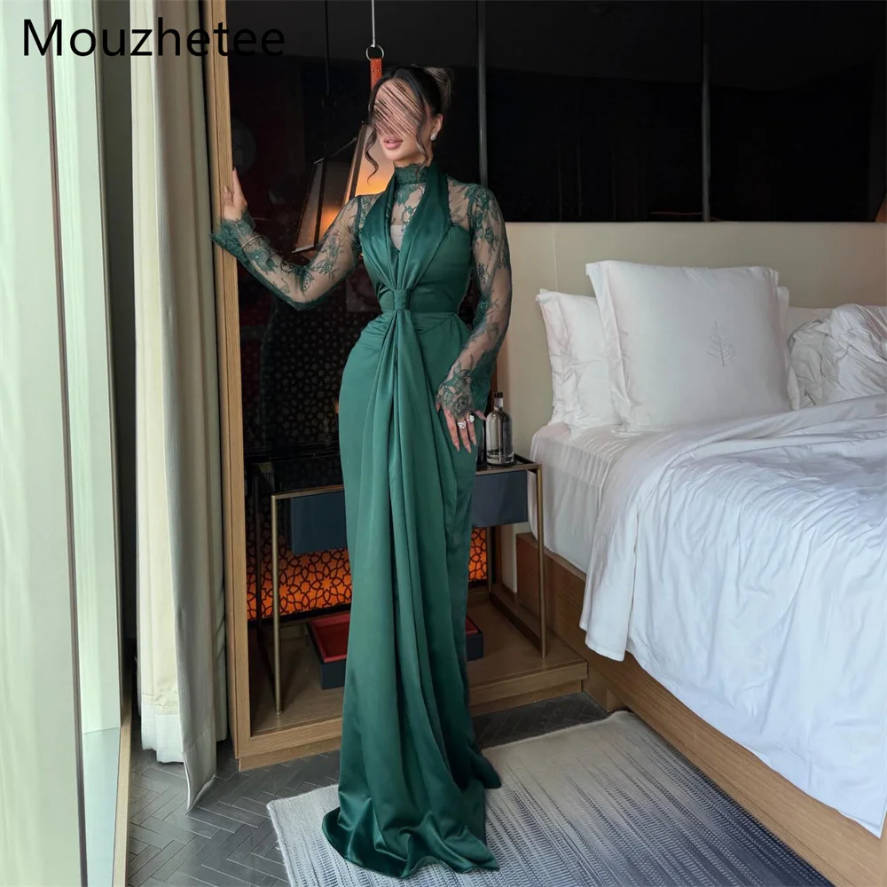 

Mouzhetee Simple A-Line Lace Shiny Evening Dresses Formal Party Gowns for Women Simple Long Sleeve Prom Gown Customized 2026