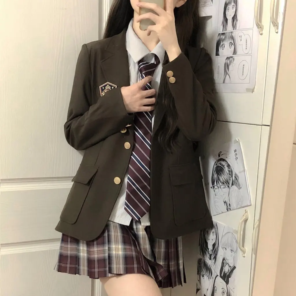 

Women's Black College Style Suit Jacket Camellia And Books School Uniform British Coat for Small Suit JK Uniform