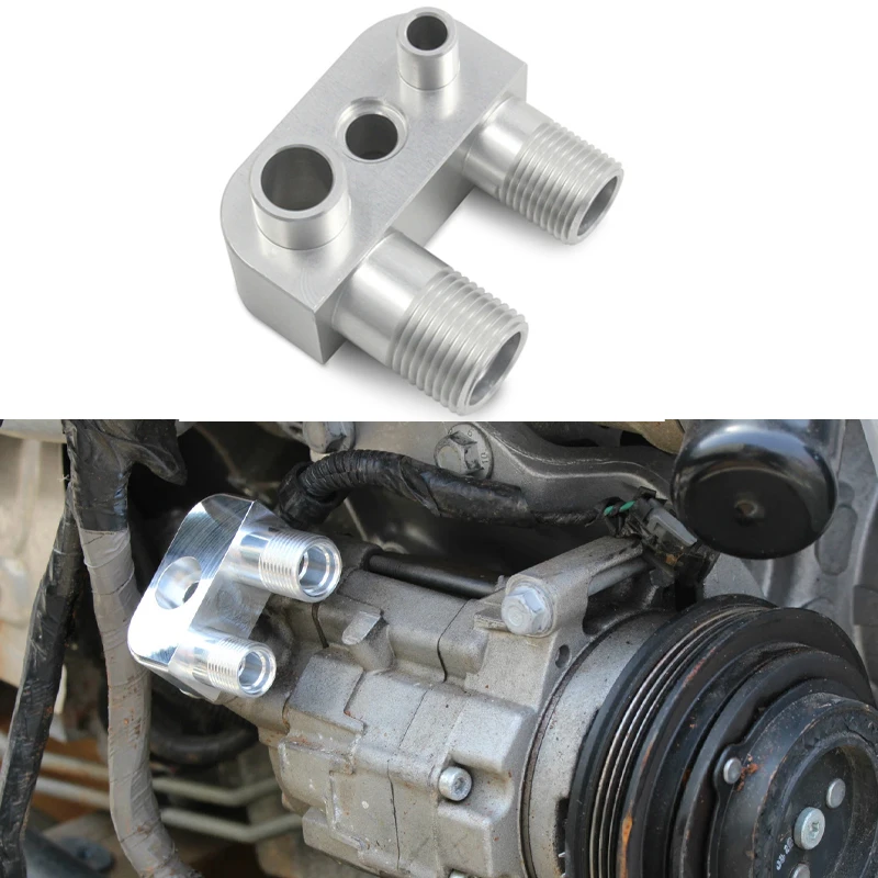 AC Compressor Adapter fitting CNC Machined For LSX LS3 Engine Swap Conversion A/C Line Compressor Adapter Fitting