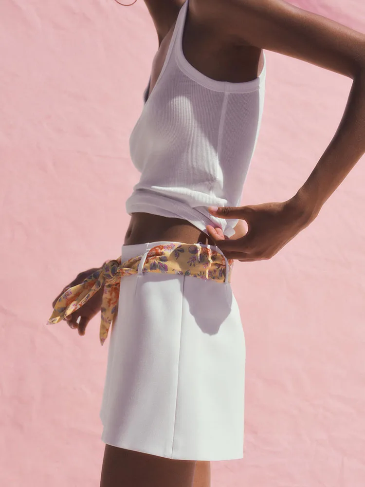 Faionable Sciarpa sottile Dettaglio Vita alta Orts Nuova collezione estiva Abbigliamento da donna Pantaloni semplici e versatili per il pendolarismo