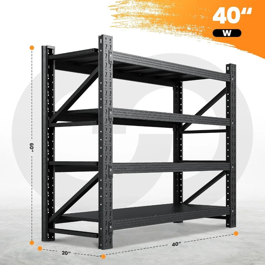 أرفف تخزين جراج شديدة التحمل 3000 رطل 40 وات وحدات رفوف فولاذية صناعية مع 4 طبقات للطابق السفلي أو المستودعات قابلة للتعديل #2